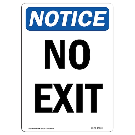 OSHA Notice Sign, No Exit, 18in X 12in Aluminum